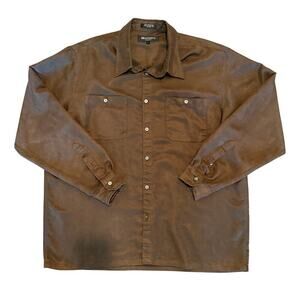 Vintage Brandini Faux Suede Brown Button Up Long Sleeve Mens Large Fall Winter